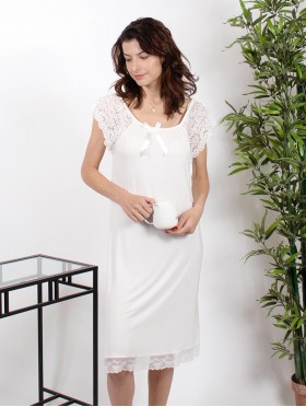 Lacy Cap Sleeved Cotton Feel Night Dress